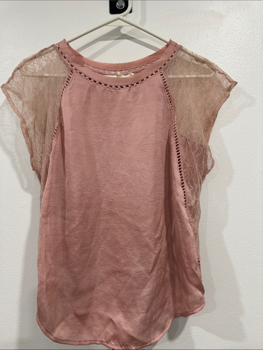 Anthropologie Blush Pink Lace-Trim Cap Sleeve Camisole